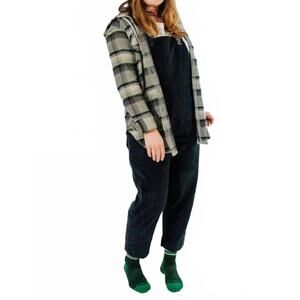 NEW KAVU jess flannel button down hoodie in misty night